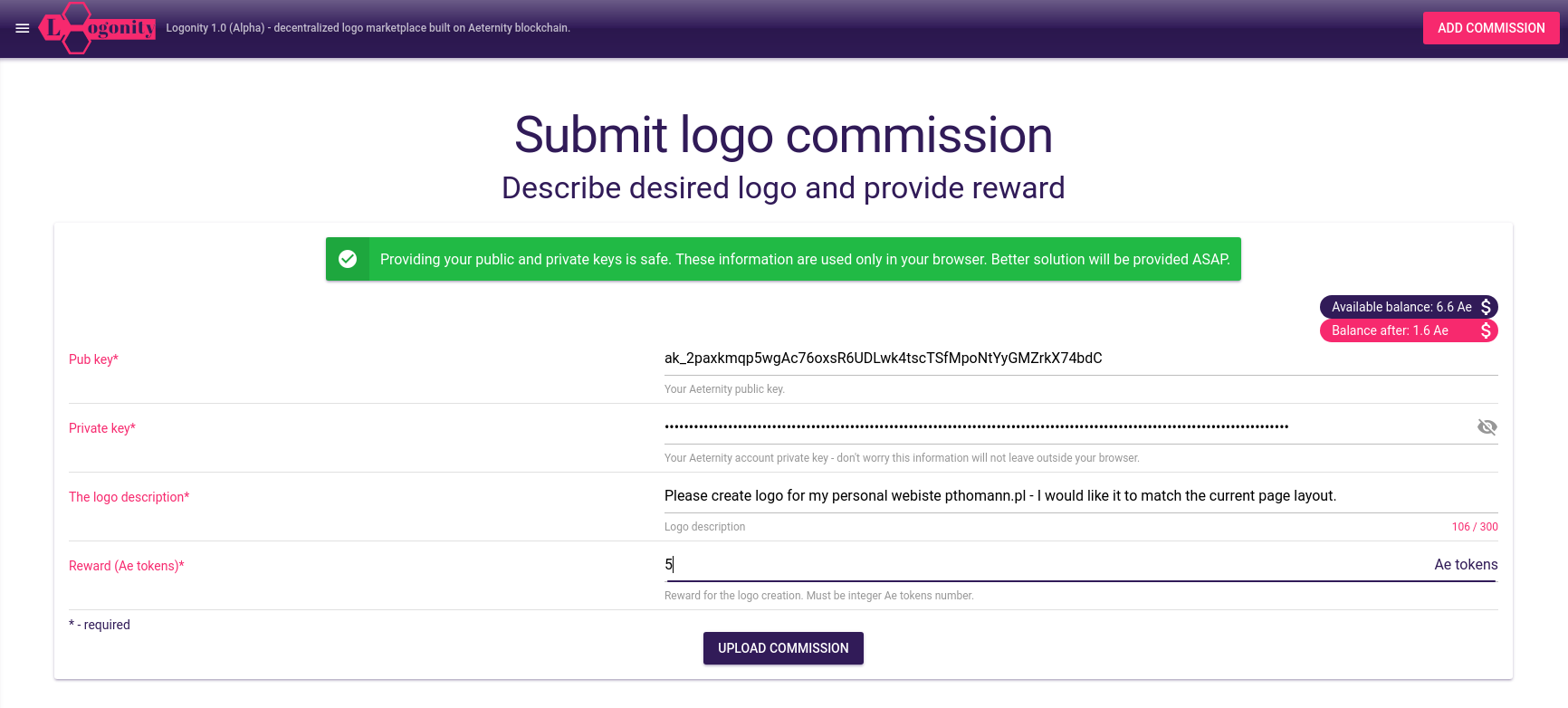 Logonity - Submit Logo Commission View
